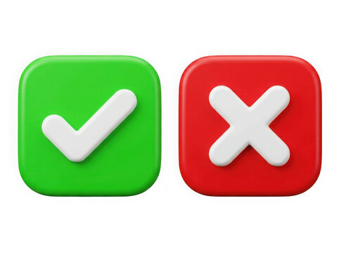 green yes icon with check mark and red deny or no cross icon 3d symbols set isolated on white or transparent png 