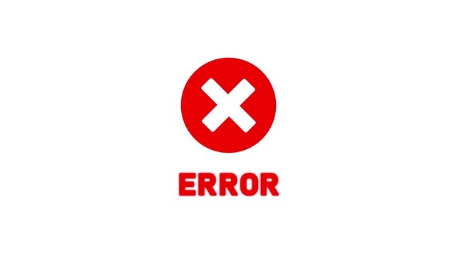 Red Error Symbol with White X Inside Circle and Bold Error Text, Failure Alert, Warning, System Problem, Technical Issue, Notification, and Digital Interface Concept.