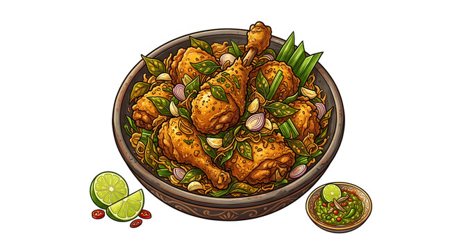 Indonesian Aceh typical food - AYAM TANGKAP (Acehnese Fried Chicken dish featuring pieces of chicken marinated in local spices, then deep-fried.)