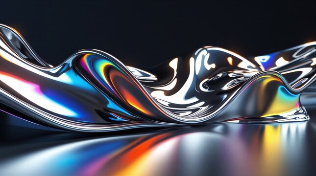 Metal l&iacute;quido cromado fluyendo con reflejos de arco&iacute;ris