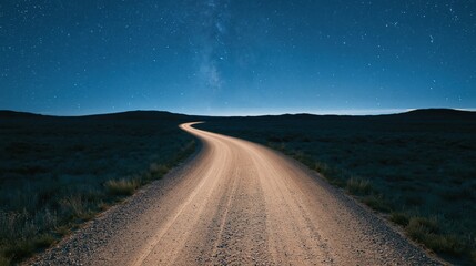 Obraz premium Winding dirt road under starry night sky landscape