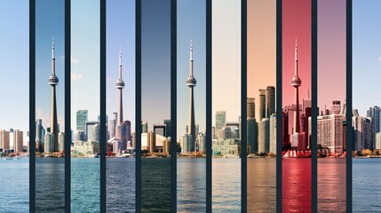Obraz premium Toronto skyline with CN Tower divided into colorful