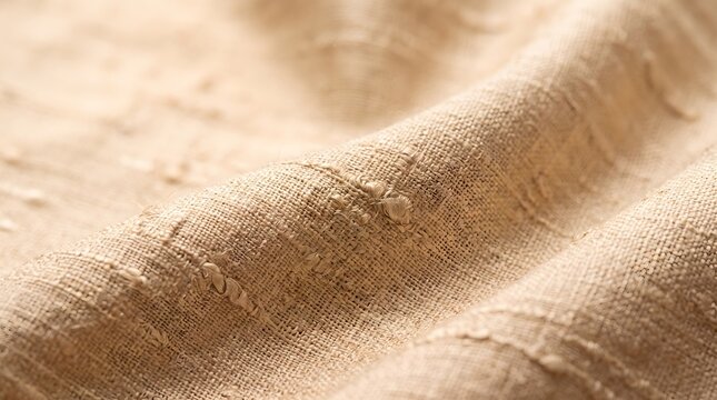 Natural beige linen fabric texture with soft folds and woven details.
