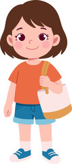 Fototapeta premium Flat Illustration Of Cute Girl Carrying Tote Bag