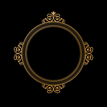 Luxury Golden Vintage Ornate Circular Frame Isolated Design on Black Background. Design print for Greeting, Invitation, Book Cover, and Wall Mirror. 15
