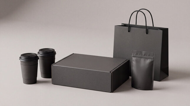 Premium Coffee Gift Set Packaging Mockup with Coffee Cups, Pouch and Shopping Bag