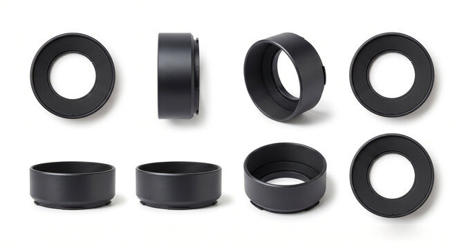 Anodized Aluminum Circular Camera Lens Hood 4-Angle Product Showcase on White