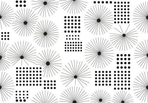 Seamless pattern with abstract geometric dandelion shapes and dot grids