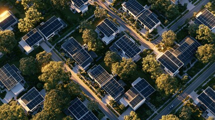 Naklejka premium Aerial view of modern houses with solar panels