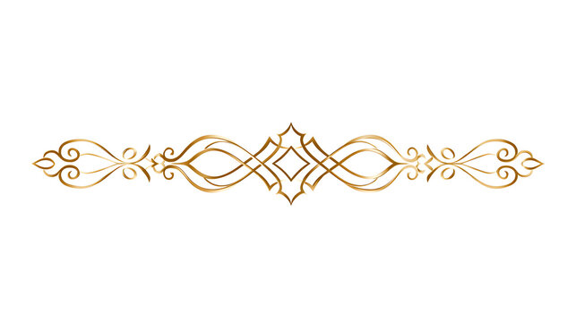 Golden ornamental divider line. Elegant geometric separator. Minimal decorative border for invitations, certificates and luxury designs. Stock Illustration