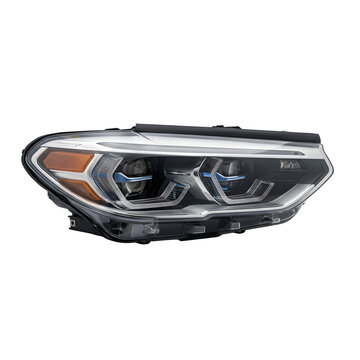 Modern automotive LED headlight assembly isolated on transparent background