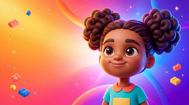 Ilustra&ccedil;&atilde;o 3D crian&ccedil;a com fundo colorido