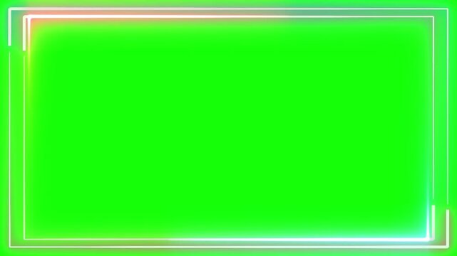Chroma key green screen is bordered by a thin glowing neon frame with subtle pink and blue gradients.