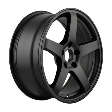 Modern matte gray five spoke automotive wheel rim on transparent background