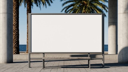 Obraz premium Blank billboard at outdoor bus stop by sea