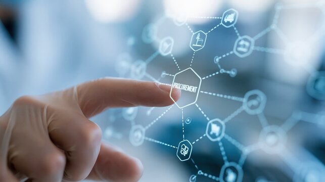 Hand touching digital procurement network interface