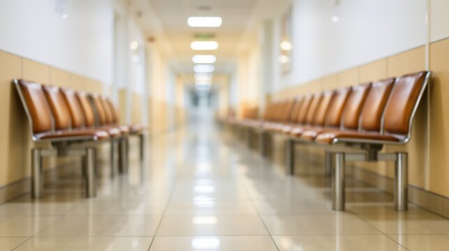 empty waiting room hallway with brown leather chairs