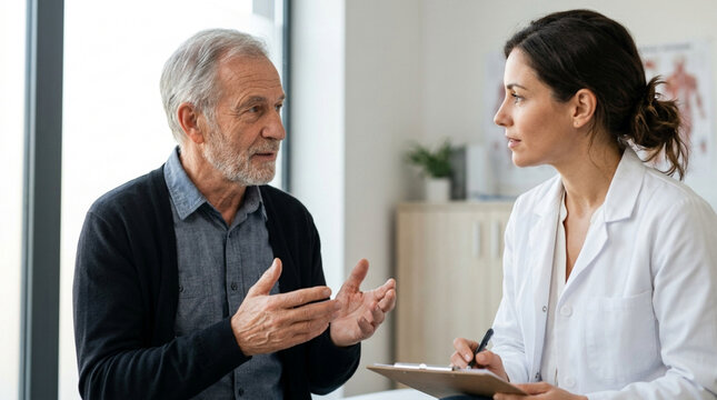 Doctor Consulting Elderly Patient, Health Care Discussion, Medical Advice