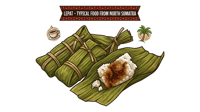 Indonesian Sumatera Utara typical food - LEPAT (cassava cake wrapped in banana leaves, filled with grated coconut and palm sugar)