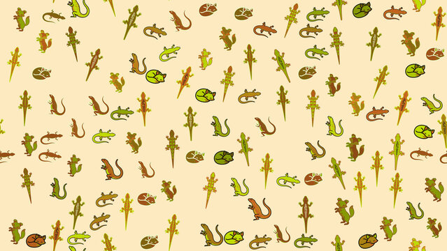 Pattern of stylized lizards and sleeping animals