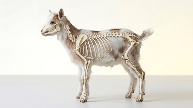 Goat anatomy photo showing skeletal system superimposed on a living animal