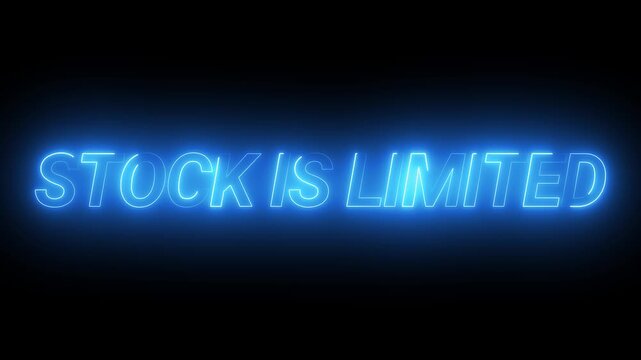 Neon sign displaying stock availability warning in dark studio setting with copy space