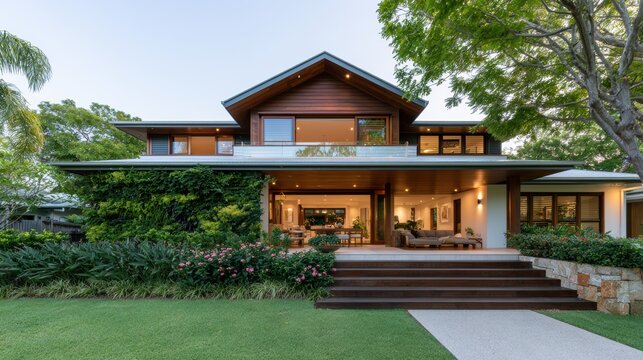 Modern Luxury House Exterior with Garden and Timber Cladding