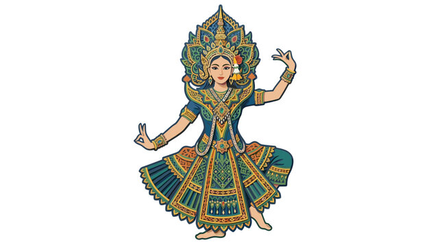 Traditional Thai Dancer Vector Illustration Isolated on Transparent Background