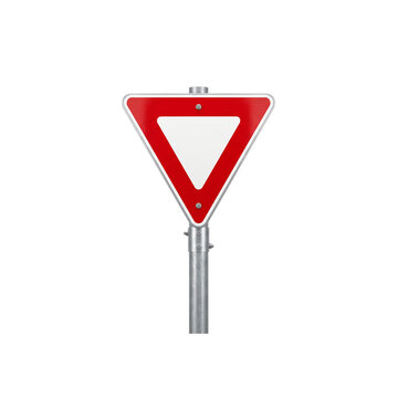 Yield Traffic Sign Triangular Red and White Shape Isolated on White Transparent Background
