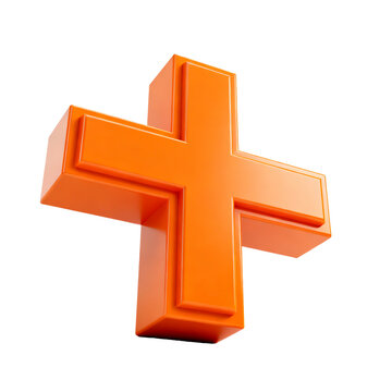 [Transparent Background PNG]Three-dimensional bright orange cross symbol with clean modern design