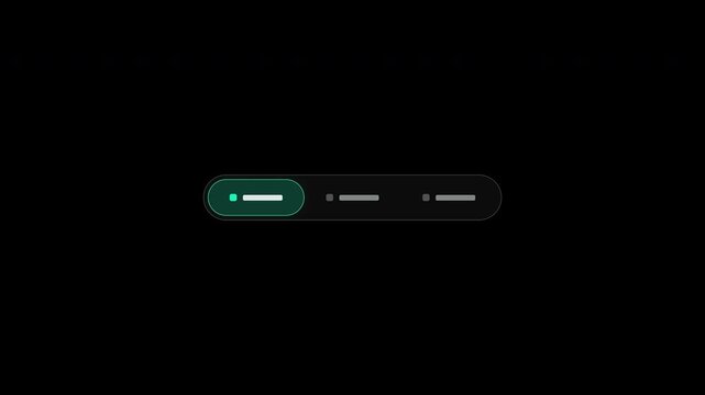 Animated dark mode UI tab navigation bar with sliding selection indicator on black background