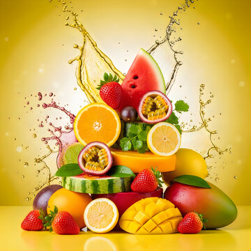 Vibrant fruit explosion a colorful and refreshing tropical fruit arrangement