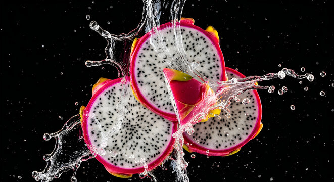 Dragon fruit splash a vibrant still life of exotic fruit and water