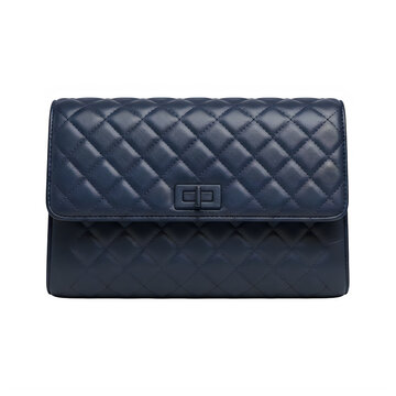 Navy quilted leather wallet with metal clasp minimalist design