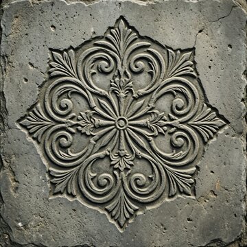 Embossed stone pattern on gray concrete surface