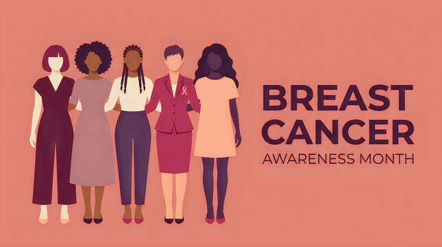 Diverse group of women standing together supporting breast cancer awareness month