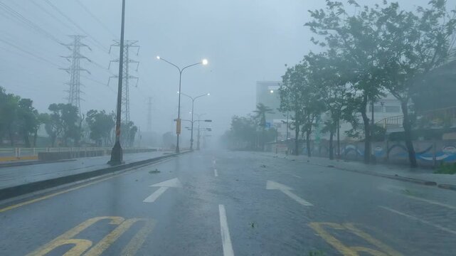 Powerful Winds And Heavy Rain Reduce Visibility During Hurricane Drive