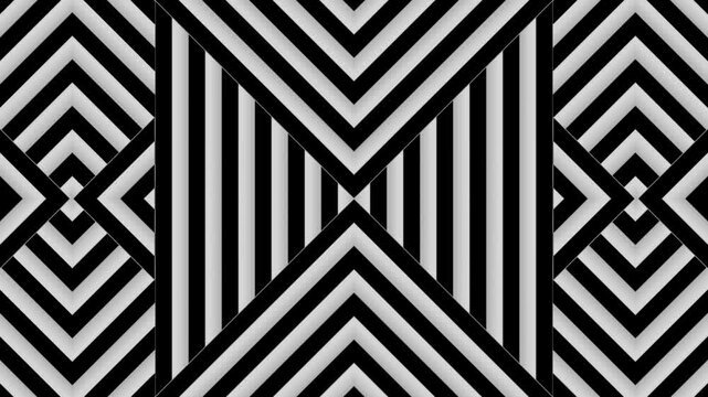Abstract monochrome geometric pattern animation moving in hypnotic motion loop rhythm