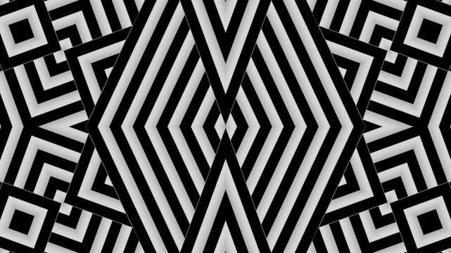 Rotating geometric pattern animation featuring monochrome black and white visual motion