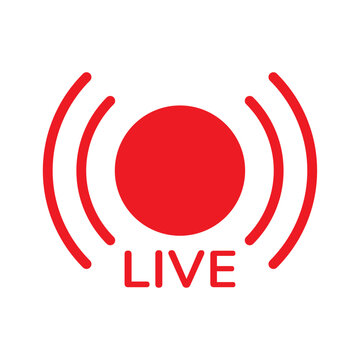 Red Live Stream Signal Wave Icon with Record Circle Button. Isolated Vector Illustration on White Background