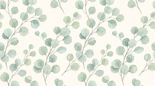 Watercolor eucalyptus leaves pattern with soft mint green tones for stationery and branding designs