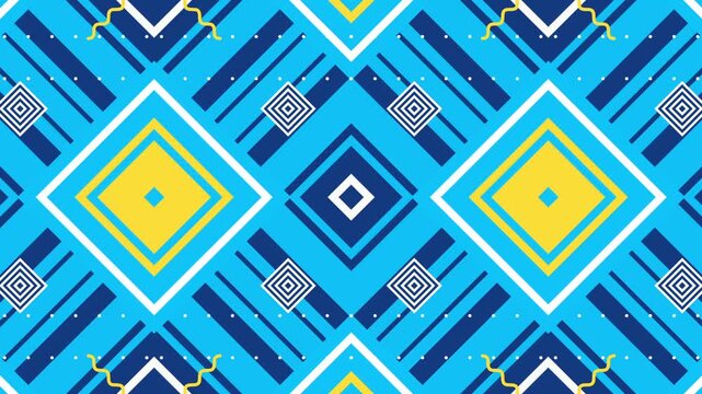 Geometric diamond pattern animation featuring vibrant blue and yellow motion background