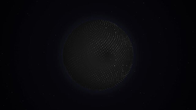 Dark sphere covered in tiny lights against a starry night sky
