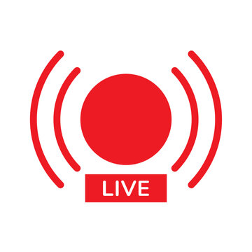 Red Live Stream Signal Wave Icon with Record Circle Button. Isolated Vector Illustration on White Background