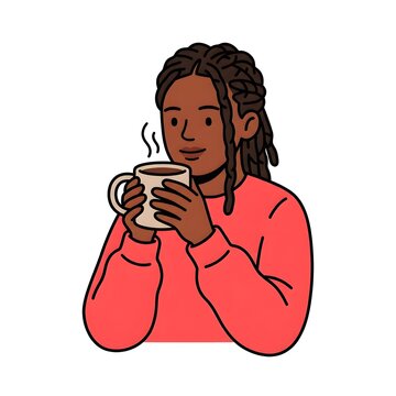 Young black woman holding a steaming mug of hot coffee