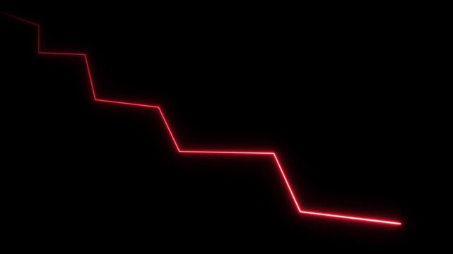 Global business line animation. Abstract glowing neon line business graph growth to down .4k black background icon animation.