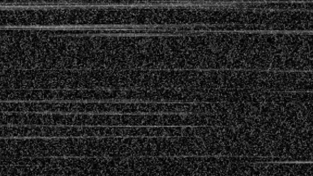 Digital noise on the TV screen, No signal tv screen and texture on black background. A glitch error effect adds visual interest to the abstract animation, VHS video tape rewind icon. 