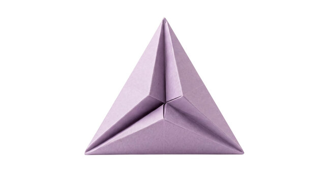 Origami pyramid folded from lavender paper, png on isolated transparent background