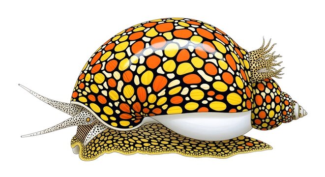 Vibrant Sea Snail With Psychedelic Shell Pattern Against White Background