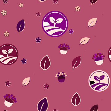 Seamless pattern with stylized plant and flower icons
